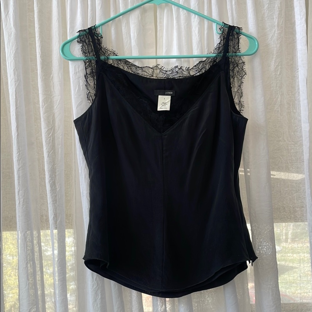100% Silk J. Crew Black Lace Fitted Camisole Tank